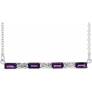 Natural Amethyst And 1/6 Ctw Natural Diamond Bar Necklace (Style 86790)