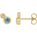 Natural Blue Zircon And 1/8 Ctw Natural Diamond Earrings (Style 86888)