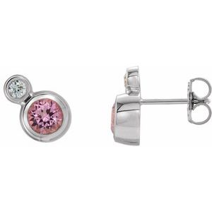 Natural Pink Tourmaline And .06 Ctw Natural Diamond Earrings (Style 86888)