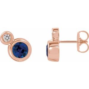 Natural Blue Sapphire And 1/8 Ctw Natural Diamond Earrings (Style 86888)
