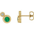 Natural Emerald And 1/8 Ctw Natural Diamond Earrings (Style 86888)