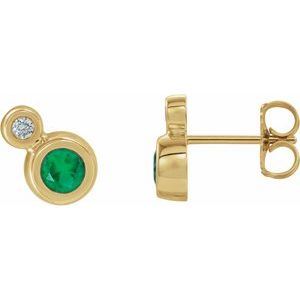 Natural Emerald And 1/8 Ctw Natural Diamond Earrings (Style 86888)