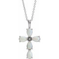 Natural Cabochon White Opal Cross Necklace (Style R42378)