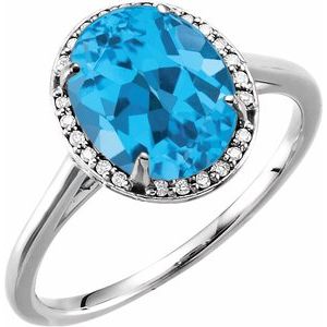 Natural Swiss Blue Topaz And .06 CTW Natural Diamond Ring (Style 71634)