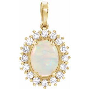 Natural White Opal And 1/3 Ctw Natual Diamond Halo-Style Cabochon Pendant (Style 86925)