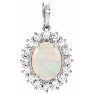 Natural Ethiopian Opal And 1/3 Ctw Natural Diamond Pendant (Style 86925)