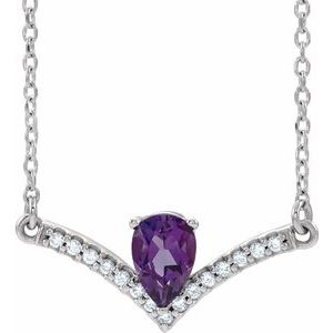 Natural Amethyst And .06 Ctw Natural Diamond Necklace (Style 86814)