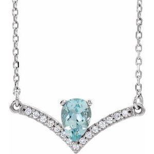 Natural Aquamarine And .06 Ctw Natural Diamond Necklace (Style 86814)