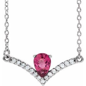 Natural Pink Tourmaline And .06 Ctw Natural Diamond Necklace (Style 86814)