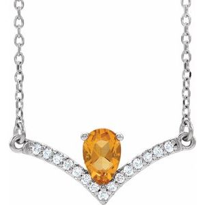 Natural Citrine And .06 Ctw Natural Diamond Necklace (Style 86814)