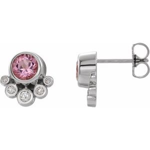 Natural Pink Tourmaline And 1/8 Ctw Natural Diamond Earrings (Style 86777)