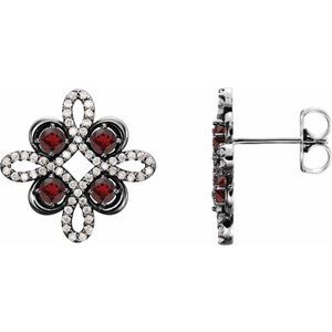 Natural Mozambique Garnet And 1/4 Ctw Natural Diamond Earrings (Style 86367)