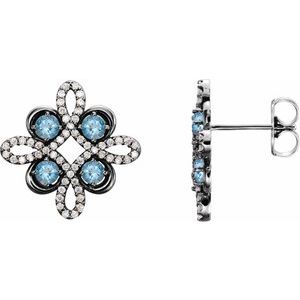 Natural Aquamarine And 1/4 Ctw Natural Diamond Earrings (Style 86367)