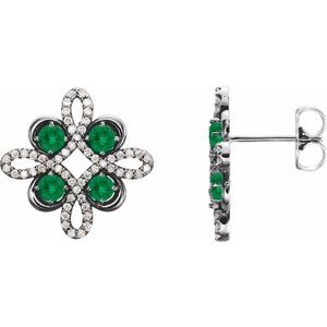 Natural Emerald And 1/4 Ctw Natural Diamond Earrings (Style 86367)