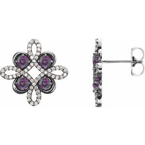 Natural Amethyst And 1/4 Ctw Natural Diamond Earrings (Style 86367)