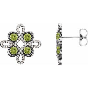 Natural Peridot And 1/4 Ctw Natural Diamond Earrings (Style 86367)
