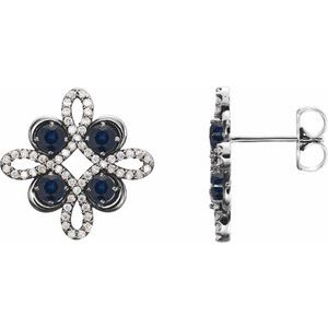 Natural Blue Sapphire And 1/4 Ctw Natural Diamond Earrings (Style 86367)