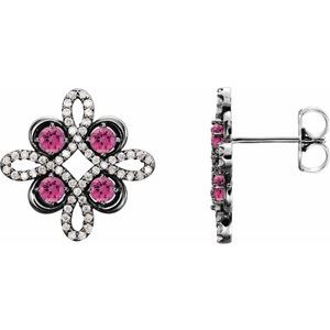 Natural Pink Tourmaline And 1/4 Ctw Natural Diamond Earrings (Style 86367)