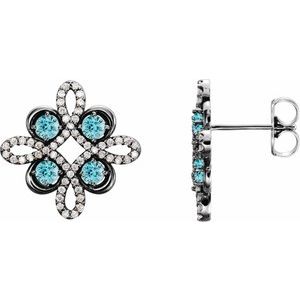Natural Blue Zircon And 1/4 Ctw Natural Diamond Earrings (Style 86367)