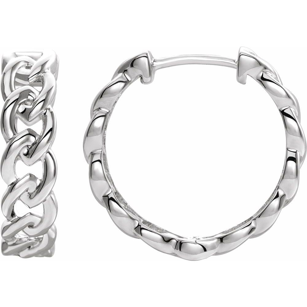 14K White Gold Chain Link Hinged 19.6 mm Hoop Earrings