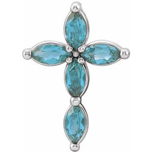 Natural Blue Zircon Cross Pendant (Style R42377)