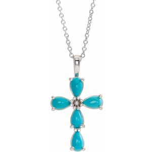 Natural Cabochon Turquoise Cross Necklace (Style R42378)