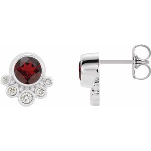 Natural Mozambique Garnet And 1/8 Ctw Natural Diamond Earrings (Style 86777)