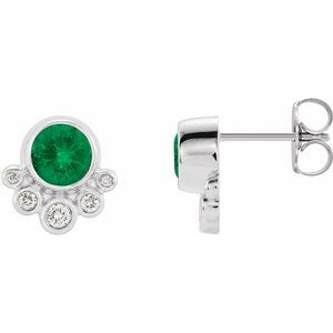 Natural Emerald And 1/8 Ctw Natural Diamond Earrings (Style 86777)