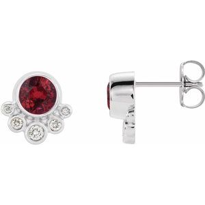 Natural Ruby And 1/8 Ctw Natural Diamond Earrings (Style 86777)