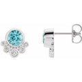 Natural Blue Zircon And 1/8 Ctw Natural Diamond Earrings (Style 86777)