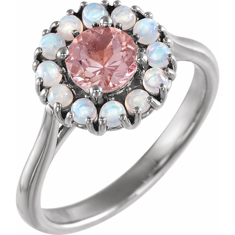 Natural Pink Morganite & Natural Ethiopian Opal Halo-Style Ring (Style 72074)