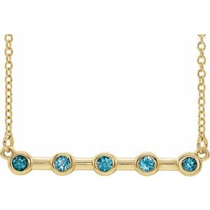 Natural Blue Zircon Bar Necklace (Style 86840)