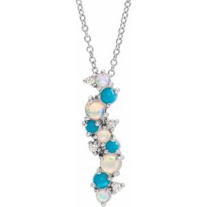 Natural Ethiopian Opal Turquoise And .03 Ctw Natural Diamond Scattered Necklace (Style 87012)