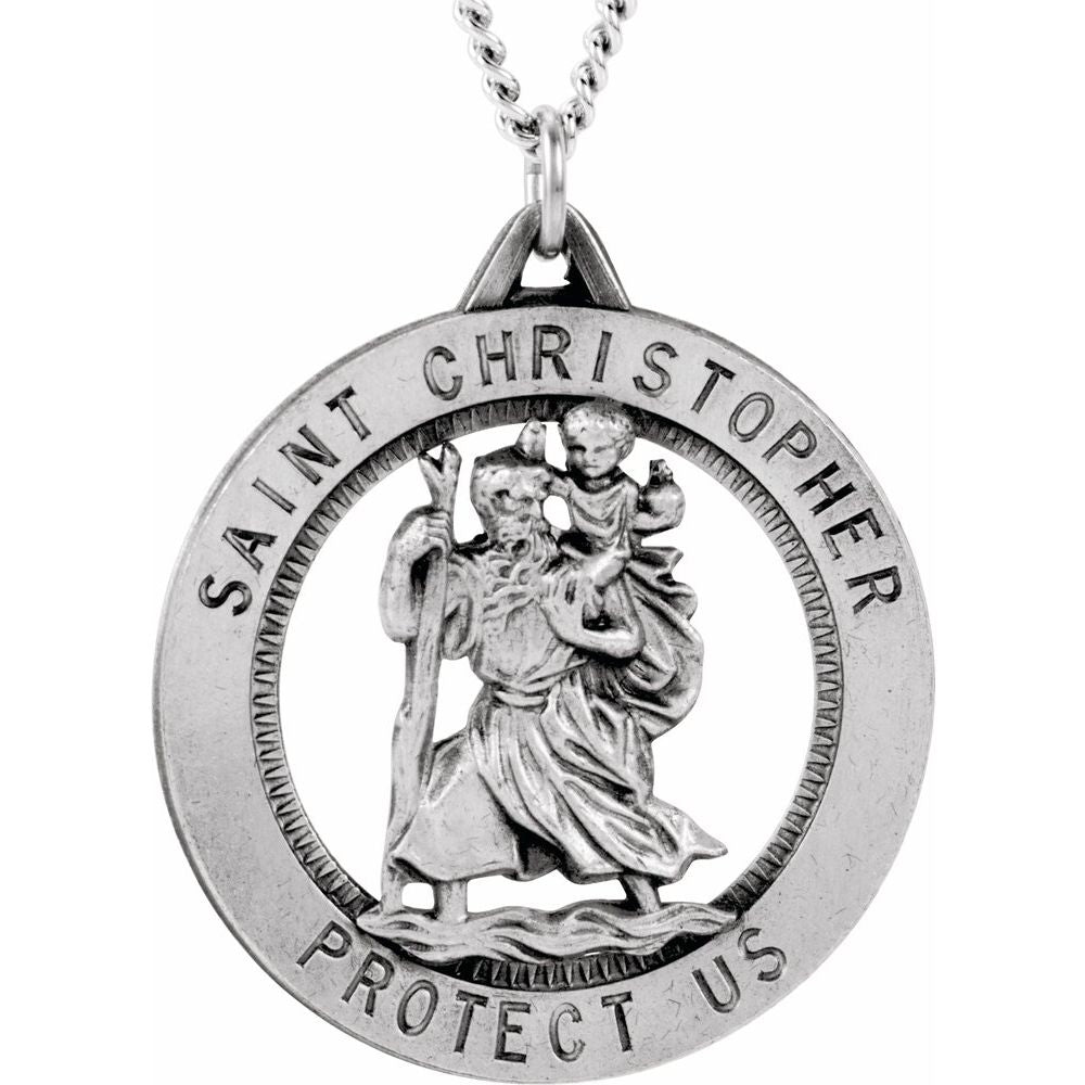 Sterling Silver 25.25 mm St. Christopher Medal 24" Necklace