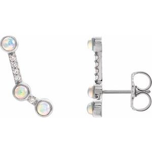 Natural Ethiopian Opal And .08 Ctw Natural Diamond Ear Climbers (Style 87021)
