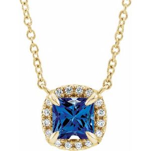 Natural Blue Sapphire And .05 Ctw Natural Diamond Necklace (Style 87002)