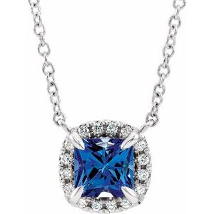 Natural Blue Sapphire And .05 Ctw Natural Diamond Necklace (Style 87002)