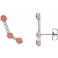 Natural Pink Coral And .01 Ctw Natural Diamond Ear Climbers (Style 87021)