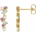 Natural Multi-Gemstone And 1/10 Ctw Natural Diamond Bar Earrings (Style 87048)