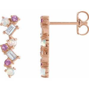 Natural Multi-Gemstone And 1/10 Ctw Natural Diamond Bar Earrings (Style 87048)