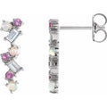 Natural Multi-Gemstone And 1/10 Ctw Natural Diamond Bar Earrings (Style 87048)
