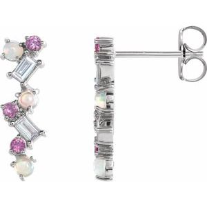 Natural Multi-Gemstone And 1/10 Ctw Natural Diamond Bar Earrings (Style 87048)