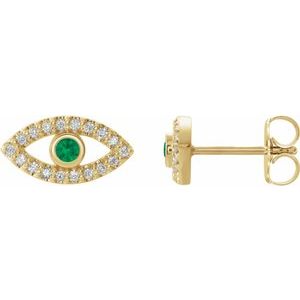 Natural Emerald And White Sapphire Earrings (Style 86884)