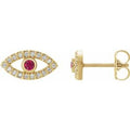 Natural Ruby And White Sapphire Earrings (Style 86884)