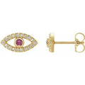 Natural Pink Tourmaline And White Sapphire Earrings (Style 86884)