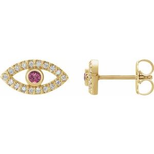 Natural Pink Tourmaline And White Sapphire Earrings (Style 86884)