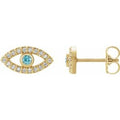 Natural Blue Zircon And White Sapphire Earrings (Style 86884)