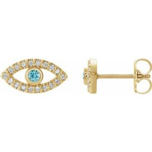 Natural Blue Zircon And White Sapphire Earrings (Style 86884)