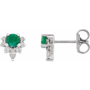 Natural Emerald And 1/6 Ctw Natural Diamond Earrings (Style 86950)