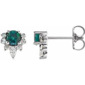 Natural Alexandrite And 1/6 Ctw Natural Diamond Earrings (Style 86950)